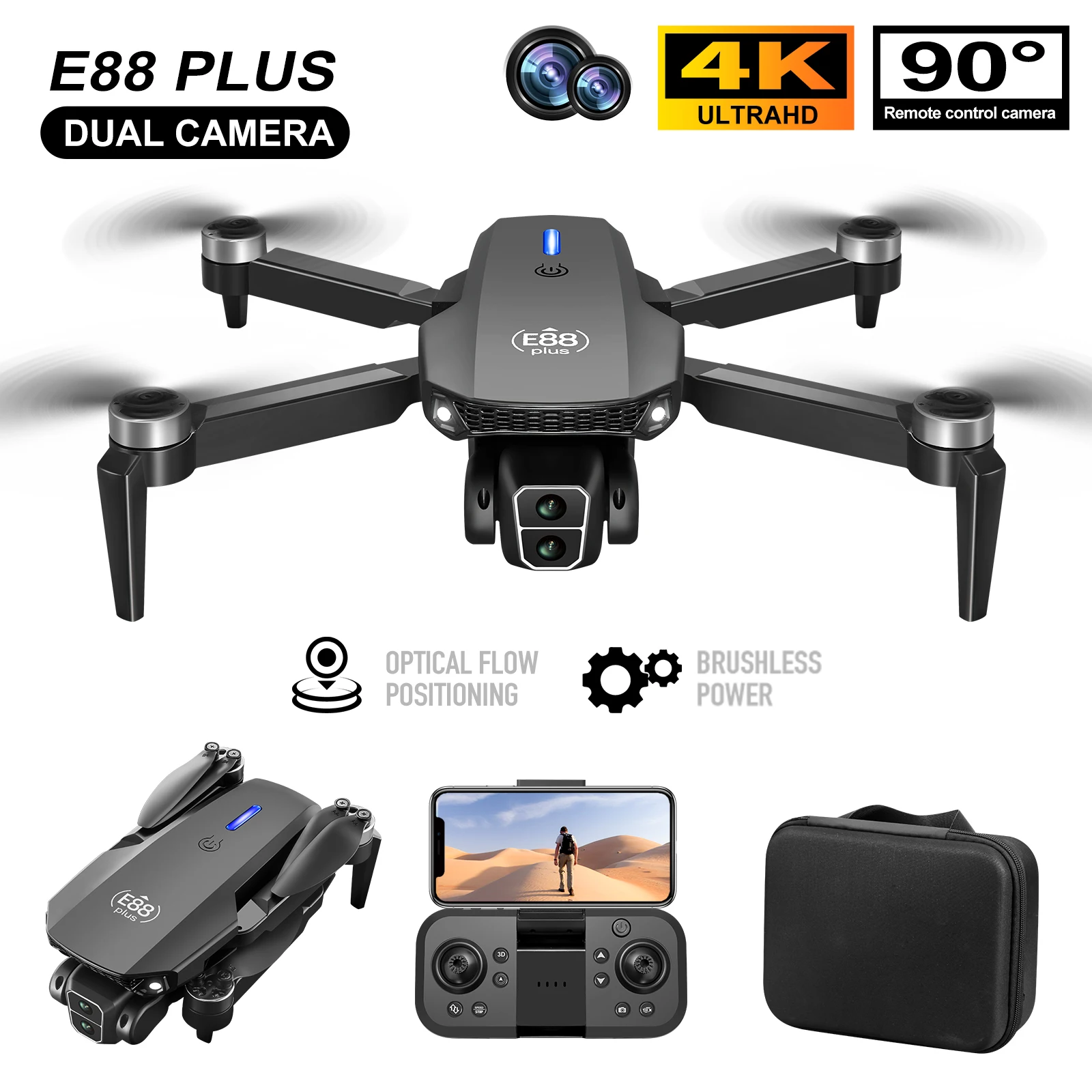 New E88 Plus Quadcopter Drone: - Drone Gimbal Brushless recensie en prijs